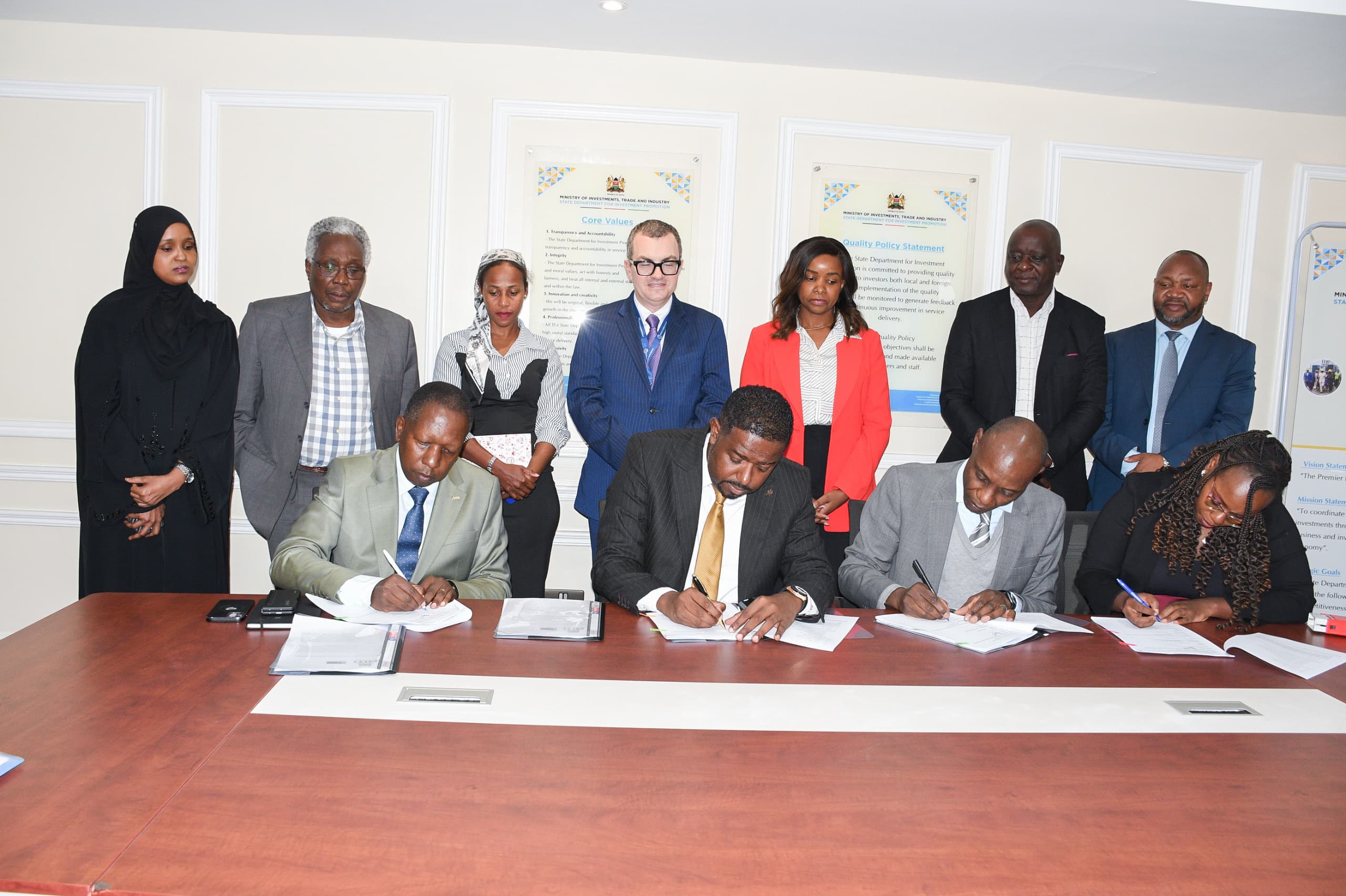 State Department for Investment Promotion sign a Memorandum of Understanding with Britam Asset Managers and Wangara Green Ventures, following their onboarding as fund managers for the Green Investment Fund (GIF).