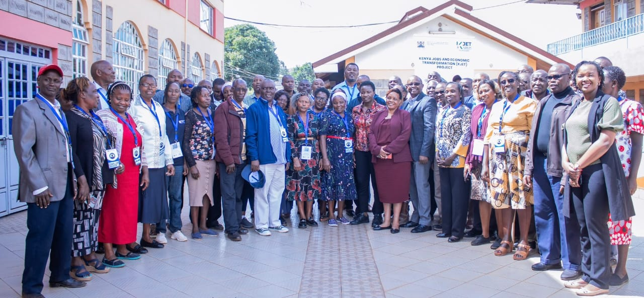 Principal Secretary State Department for MSMEs Development Hon. Susan Mang’eni with members of Preco Concrete Limited (above), Limuru Dairy Cooperative Society (Classroom setting) and Ndumberi Dairy Farmers Cooperative (group photo) during the monitoring visit